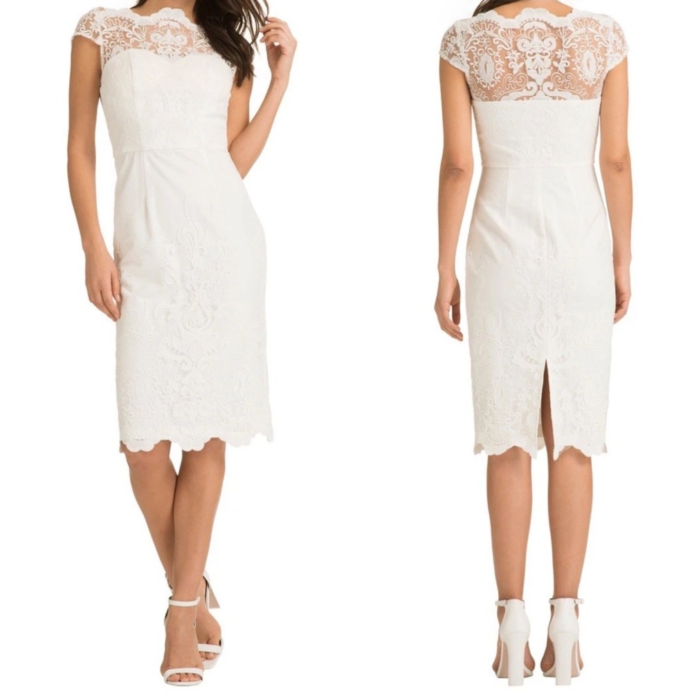 Chi Chi London Raynie White Lace Cap‎ Sleeve Sheath Dress Bridal SIZE 6